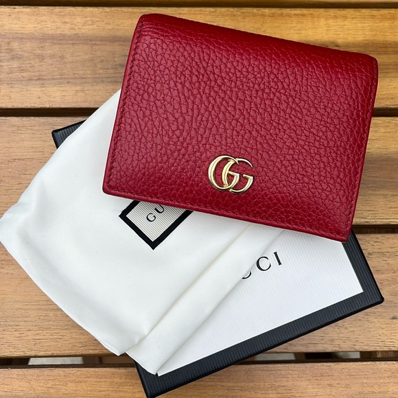 Authentic Gucci GG Marmont Red Leather Wallet Box Pouch Papers - Picture 1 of 16